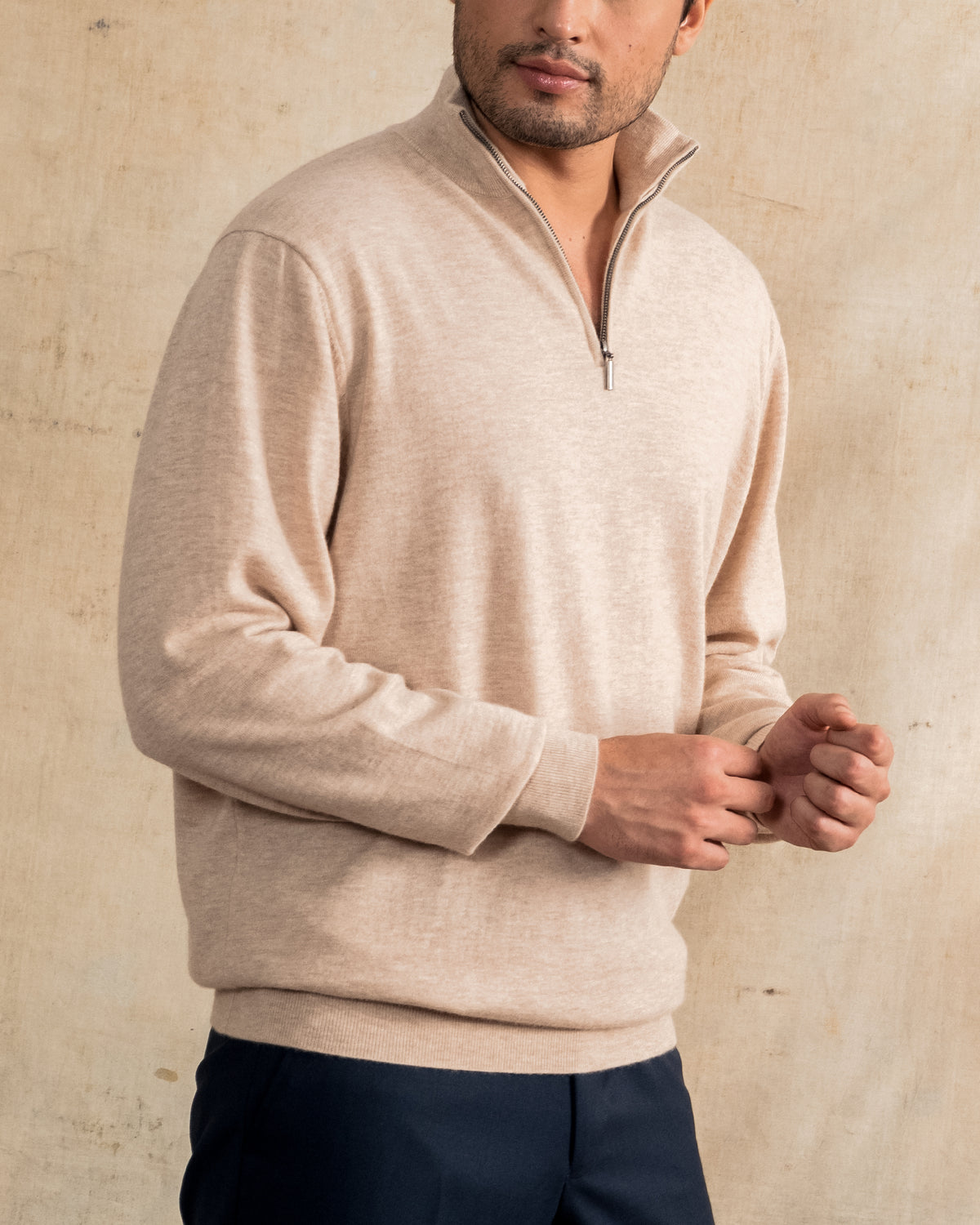 Half-Zip Merino Wool Knit / Natural
