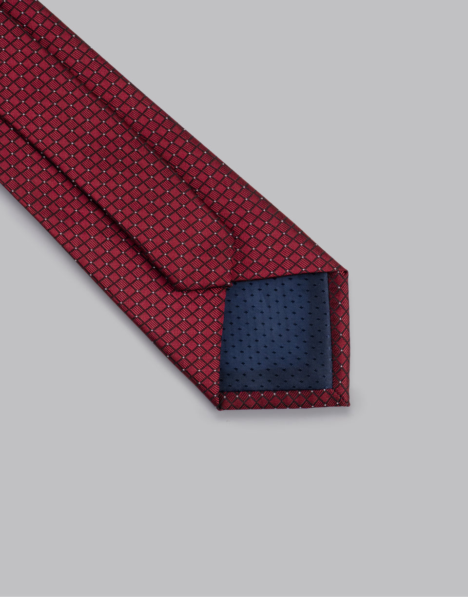 Satin Box & Dots Print Tie / Red