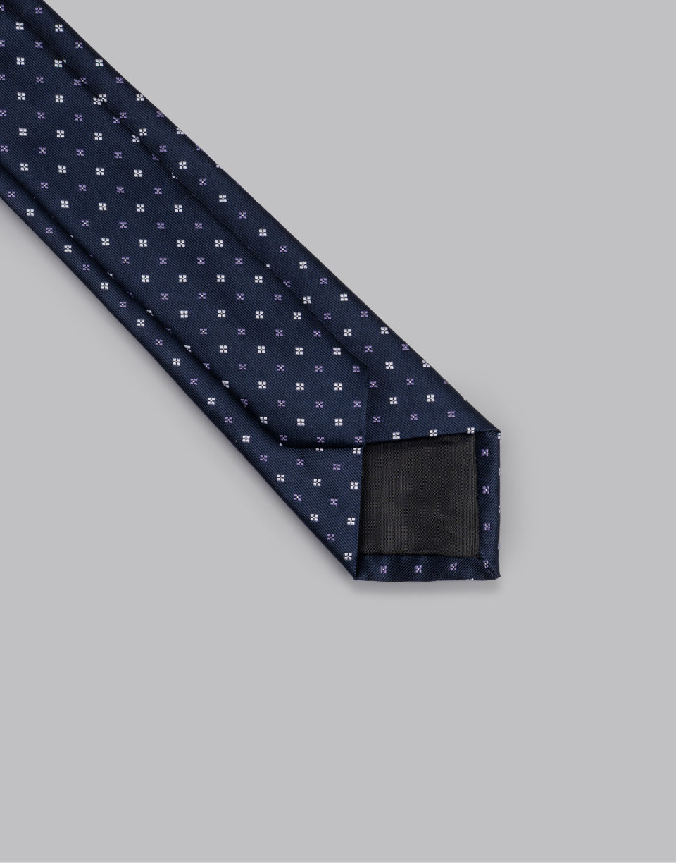 Brocade Satin Diamond Print Tie / Navy