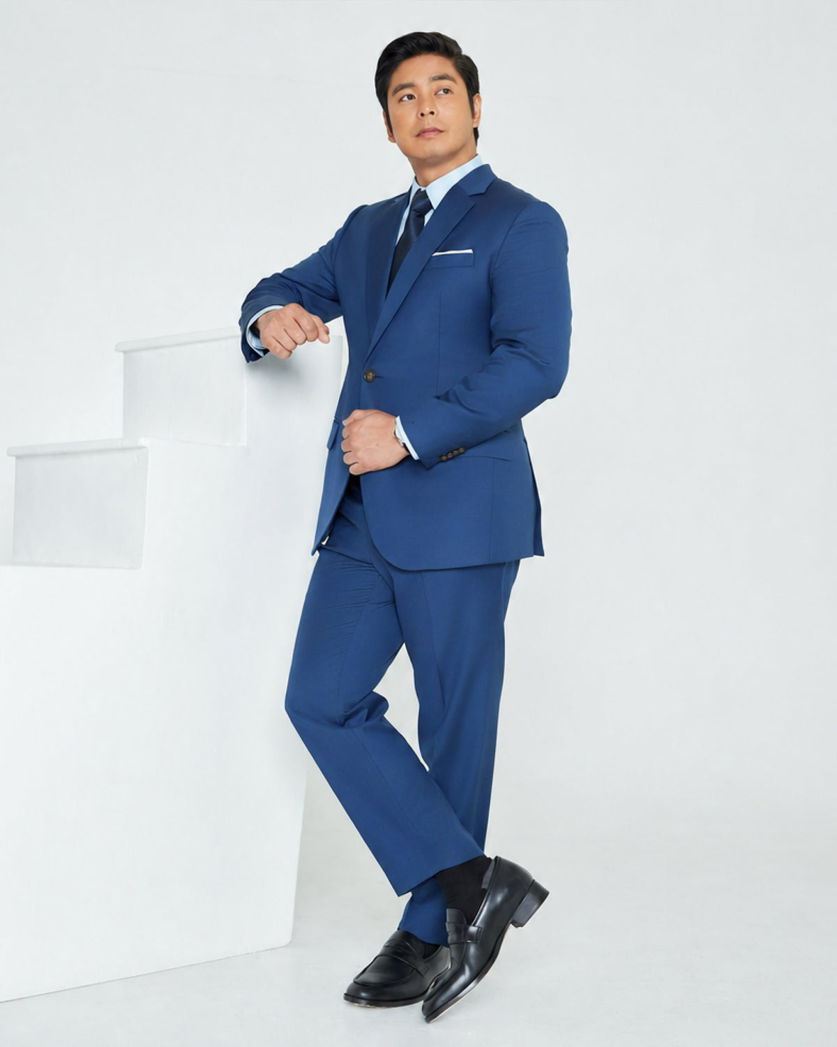 Straight-Cut Polywool Trousers / Oxford Blue
