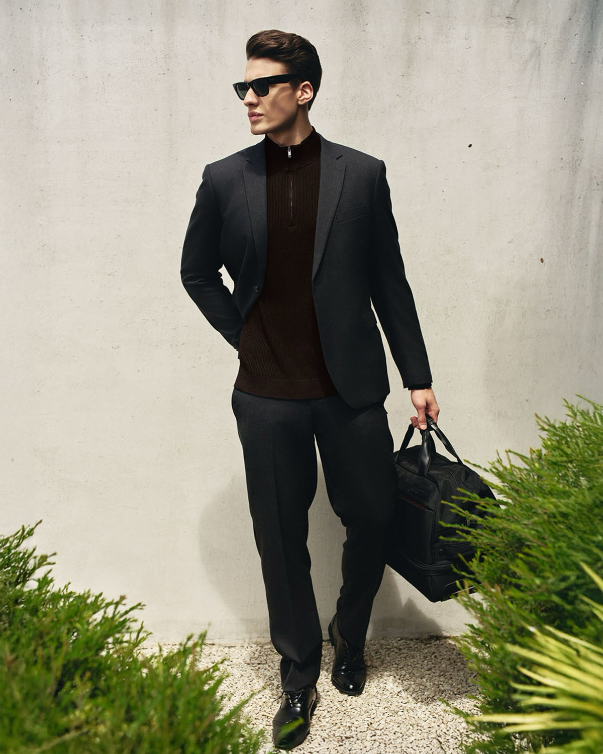 Single-Breasted Polywool Blazer / Stone Grey