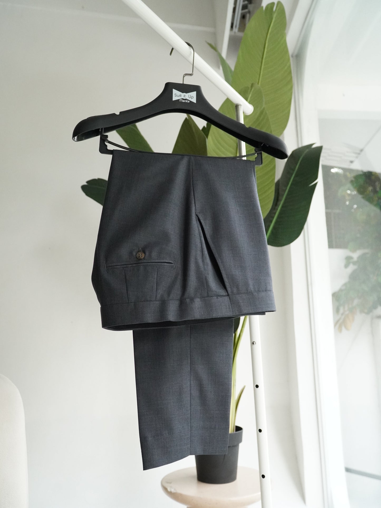PLAIN FRONT TROUSER POLYWOOL PANTS MEN