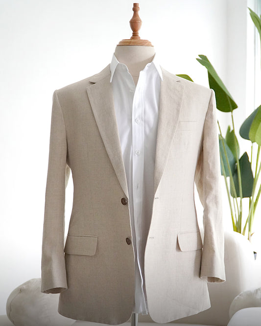 Single-Breasted Linen Suit Jacket / Sandstone Linen
