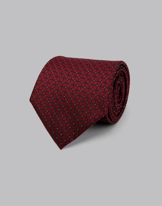 Satin Box & Dots Print Tie / Red