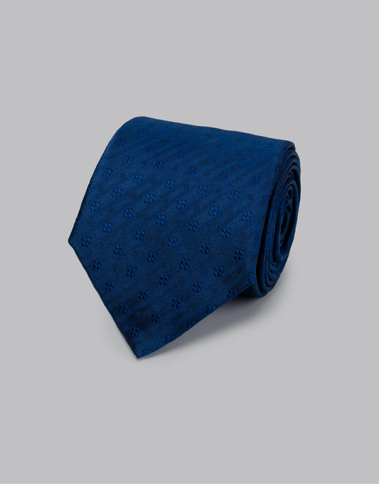 Brocade Satin Floral Print Tie / Navy