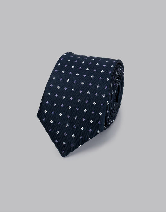 Brocade Satin Diamond Print Tie / Navy