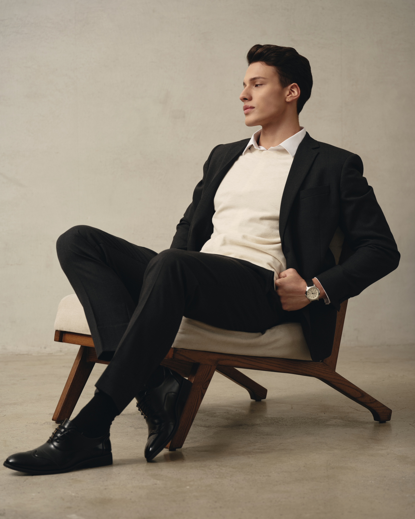 Straight-Cut Polywool Trousers / Stone Grey