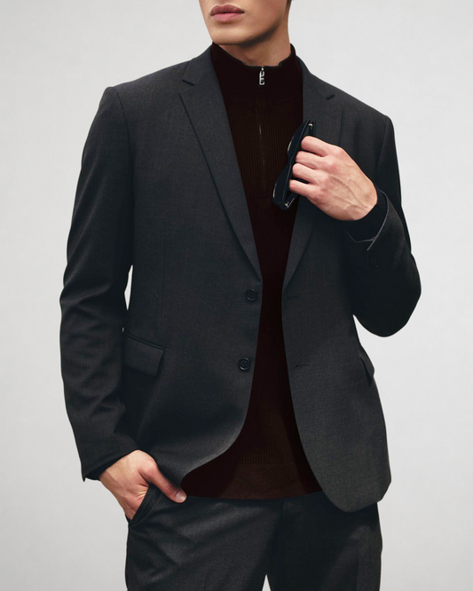 Single-Breasted Polywool Blazer / Stone Grey