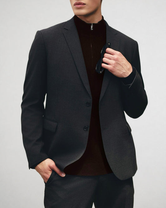 Single-Breasted Polywool Blazer / Stone Grey